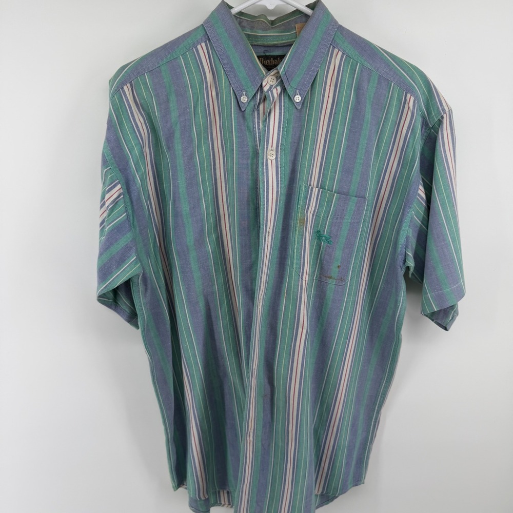 Vintage‎ Duxbak Mens Large Short Sleeve Striped Button Down Cotton Shirt 0091